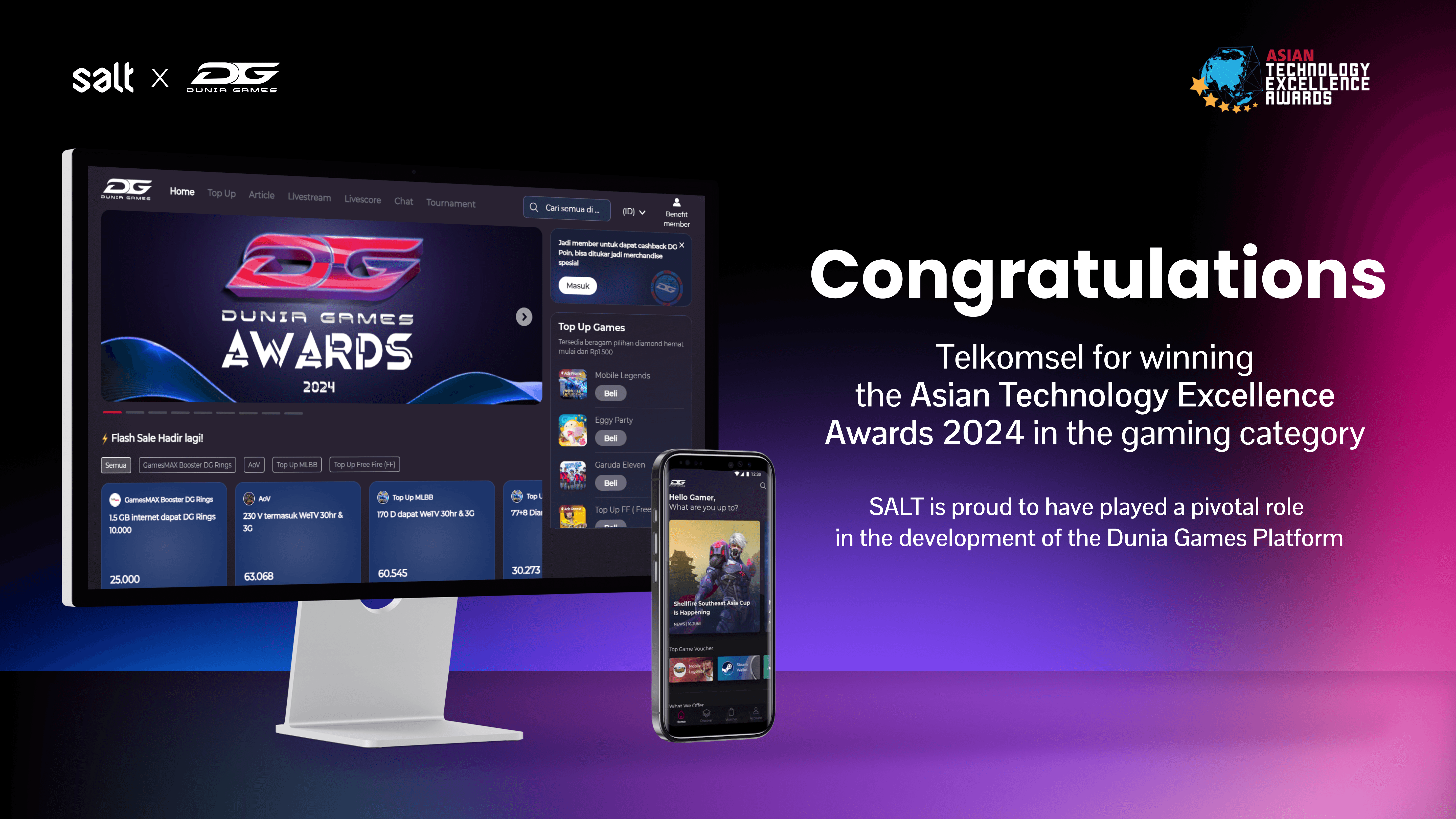 Kolaborasi Strategis SALT x Telkomsel Bawa Dunia Games Raih Penghargaan Bergengsi